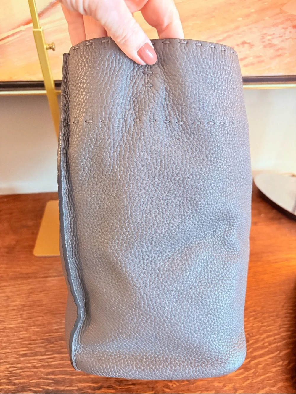 Fendi Selleria Large Anna 2-Way Tote Bag - Grey Pebbled Leather w/ CoA